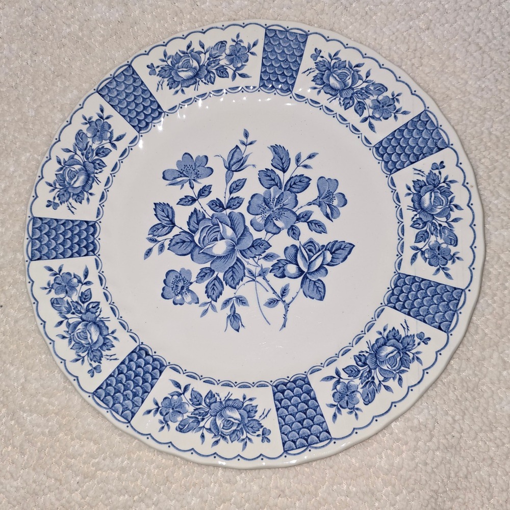 Myott Melody Blue‎ White Floral Ironstone Dinner Plate 9.65" England
